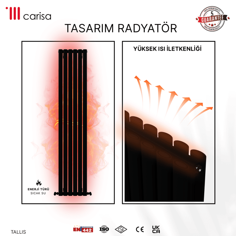 Carisa Tallis Double Alüminyum Radyatör Siyah Standart Bağlantı - carisa