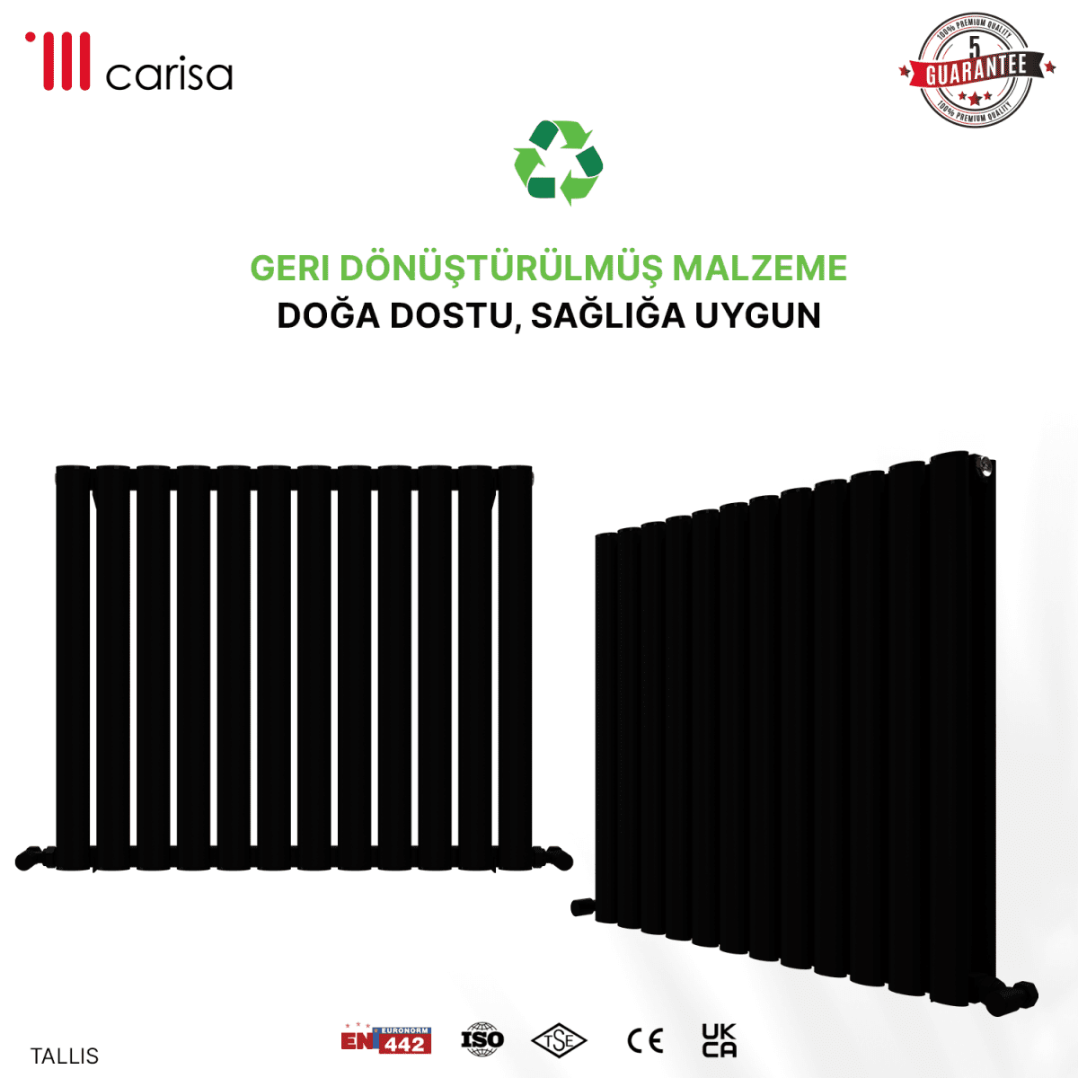 Carisa Tallis Double Alüminyum Radyatör Siyah Standart Bağlantı - carisa