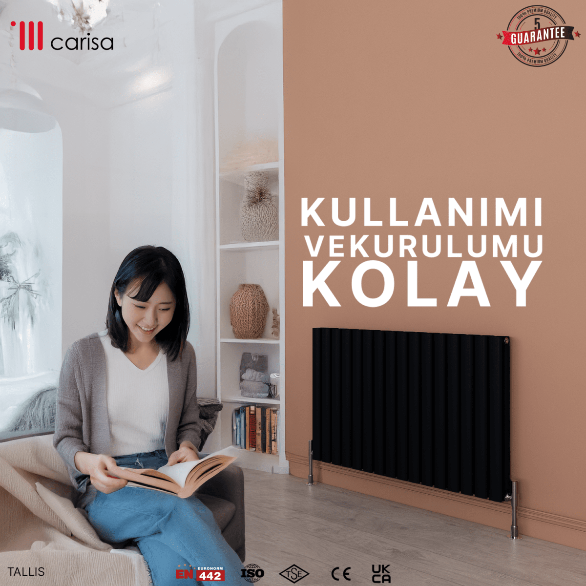Carisa Tallis Double Alüminyum Radyatör Siyah Standart Bağlantı - carisa