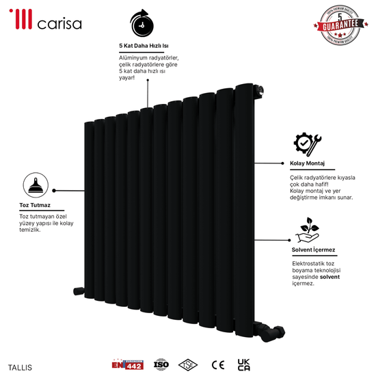 Carisa Tallis Yatay Alüminyum Radyatör Modern Tasarım Antrasit - carisa