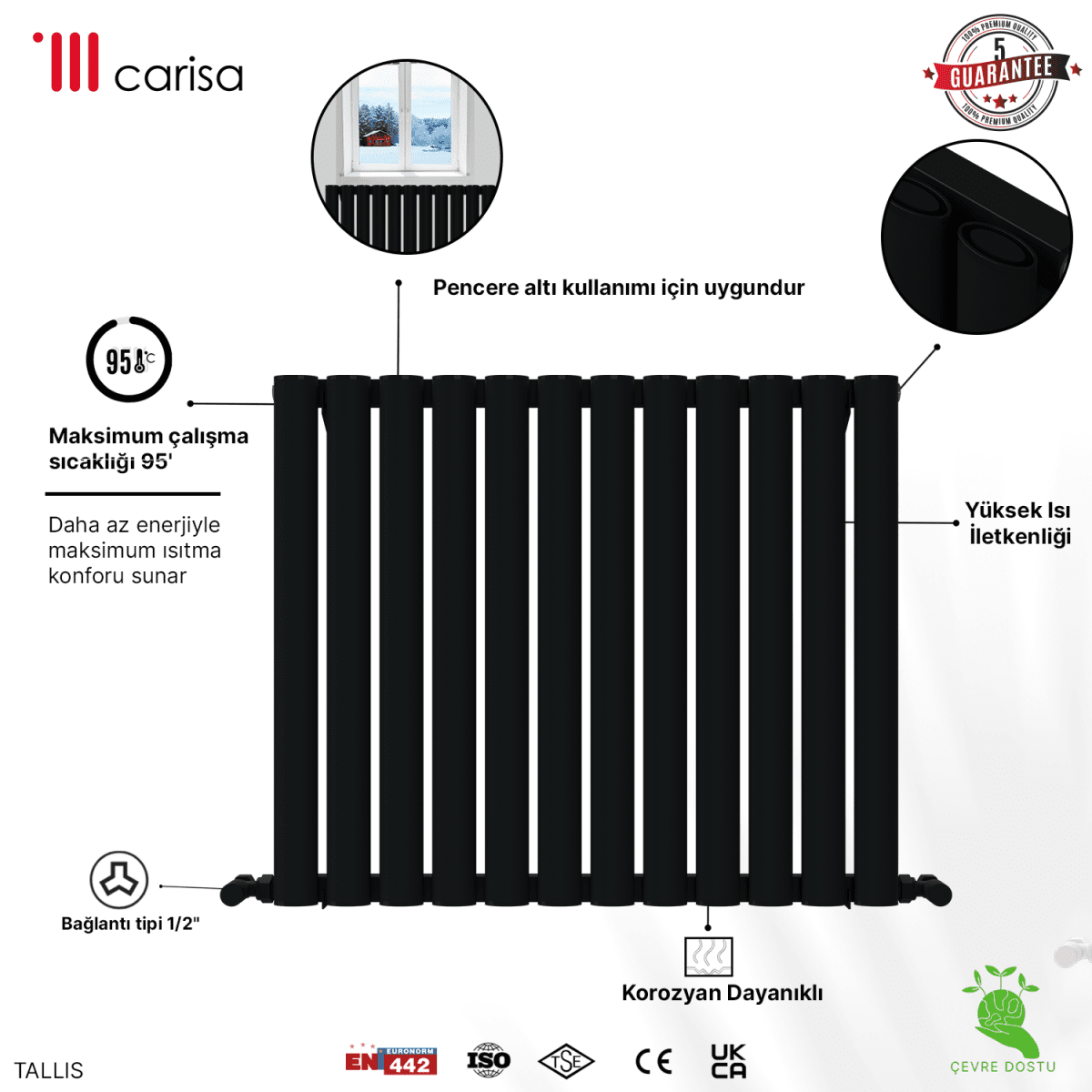 Carisa Tallis Yatay Alüminyum Radyatör Modern Tasarım Antrasit - carisa