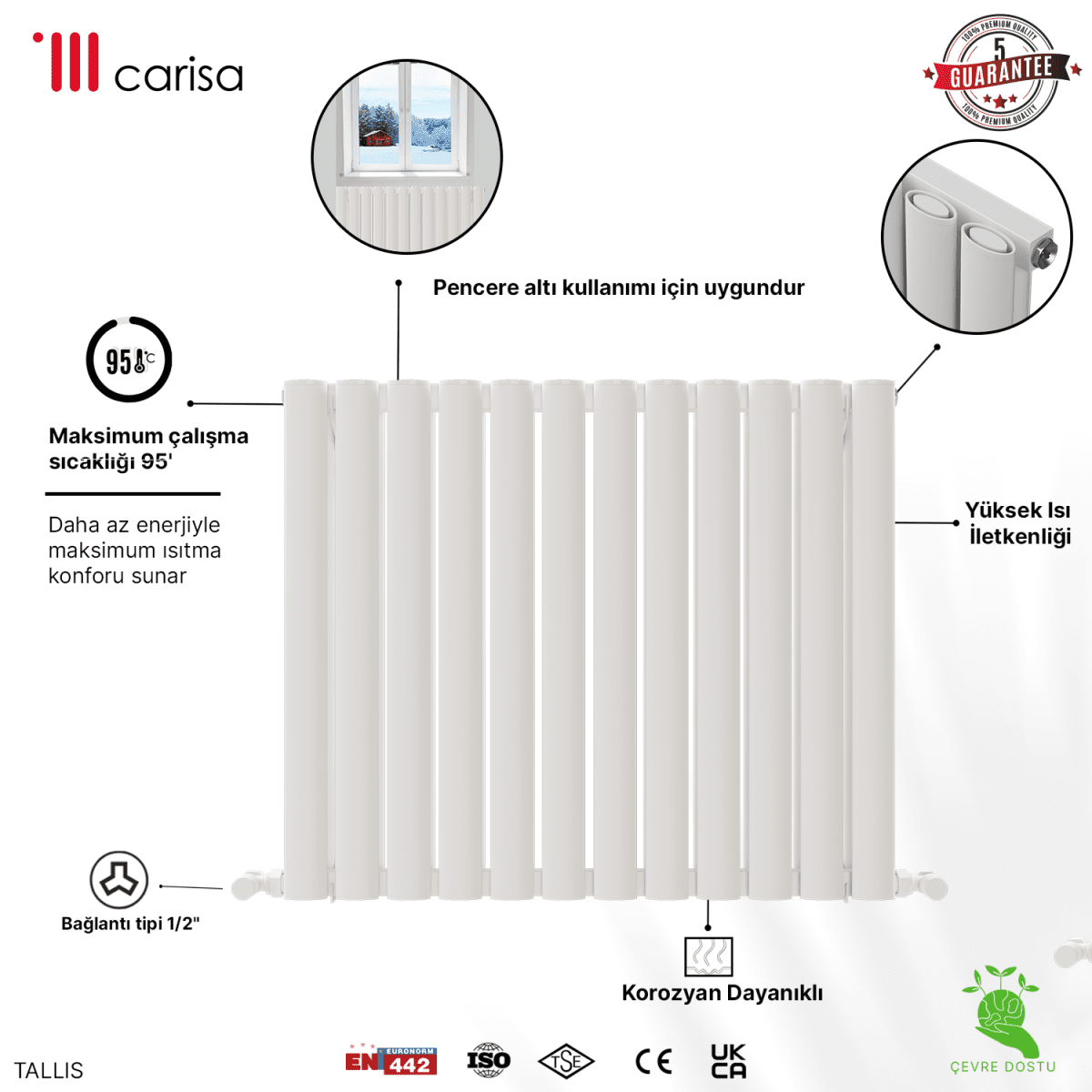 Carisa Tallis Yatay Alüminyum Radyatör Modern Tasarım Beyaz - carisa