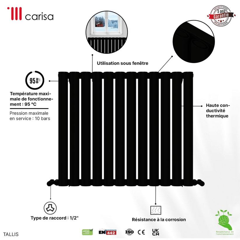 Carisa Tallis Yatay Alüminyum Radyatör Modern Tasarım Siyah - carisa