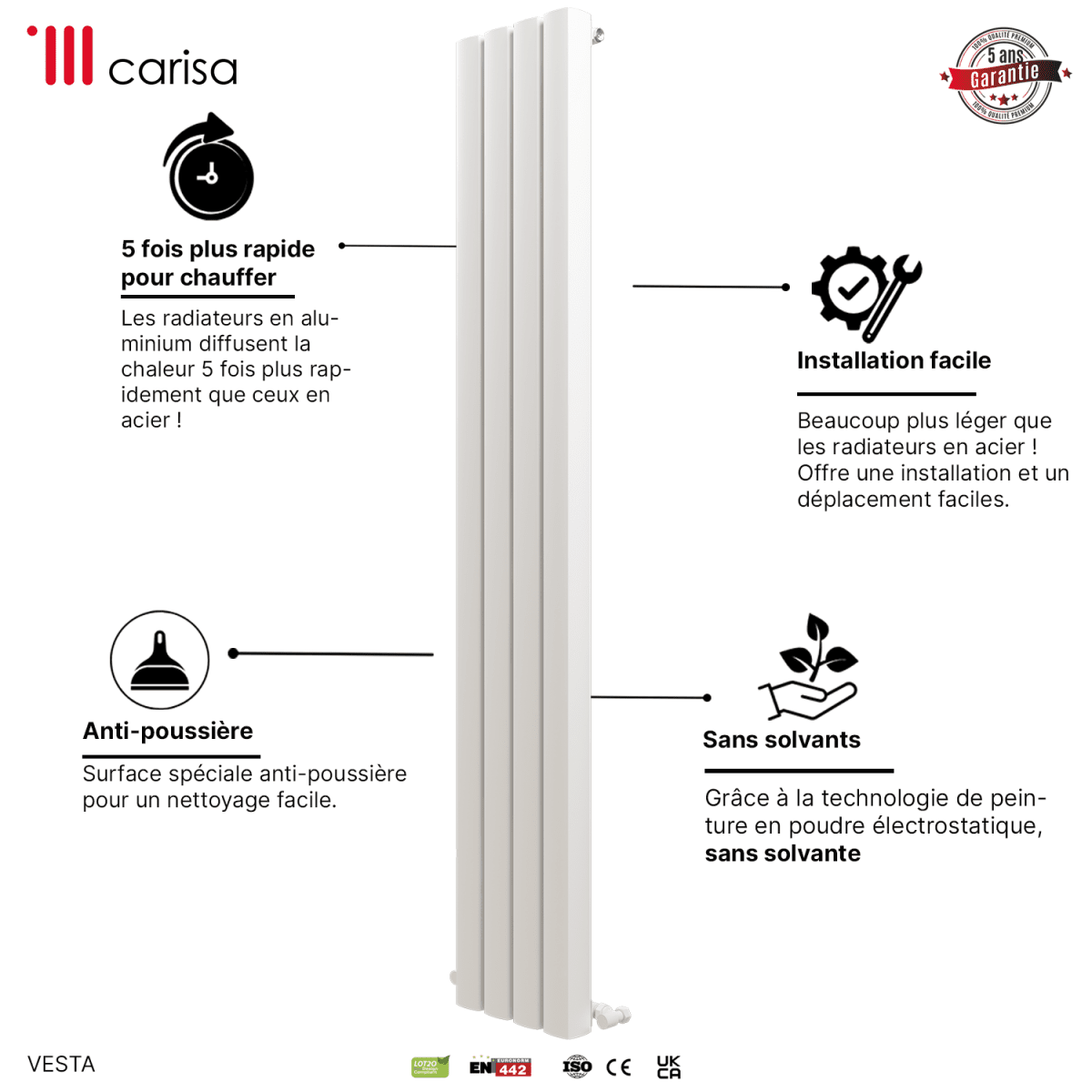 Carisa Vesta Dikey Alüminyum Radyatör Modern Tasarım Beyaz - carisa