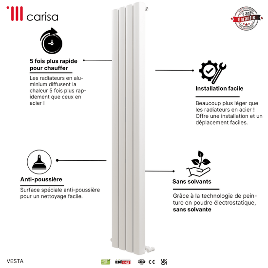 Carisa Vesta Dikey Alüminyum Radyatör Modern Tasarım Beyaz - carisa