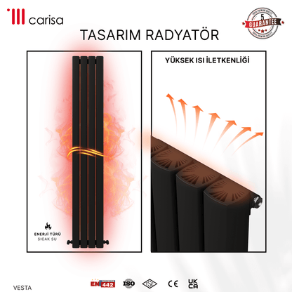 Carisa Vesta Dikey Alüminyum Radyatör Modern Tasarım Siyah - carisa