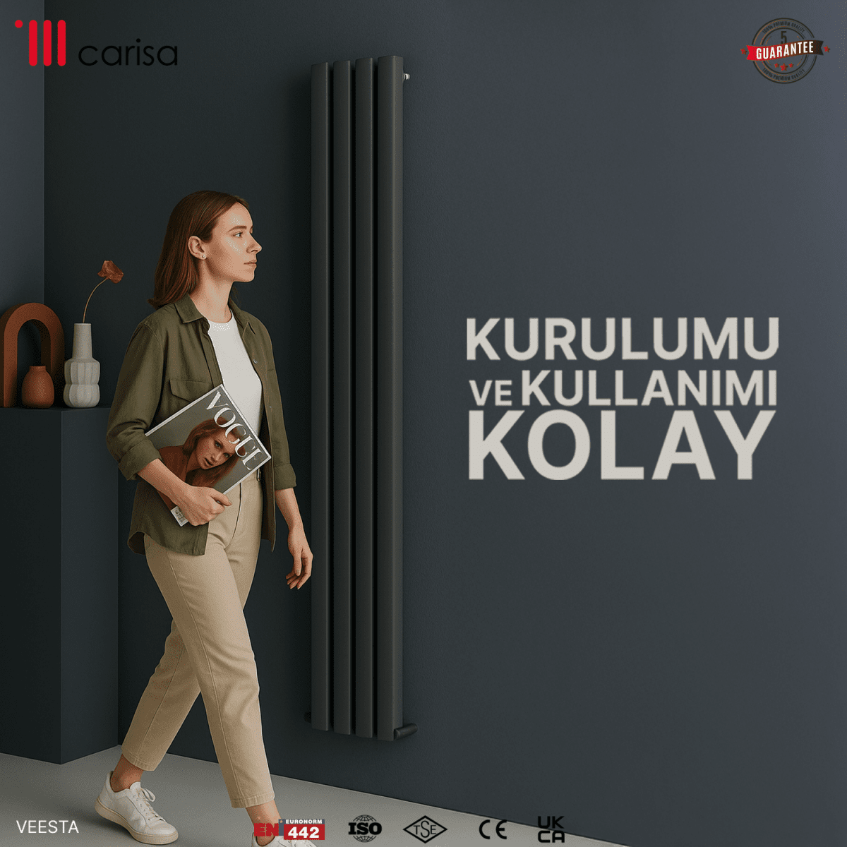 Carisa Vesta Dikey Alüminyum Radyatör Modern Tasarım Siyah - carisa