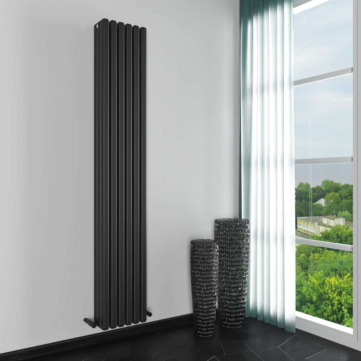 Carisa Karo Alüminyum Dikey Radyatör Standart Bağlantı Siyah.